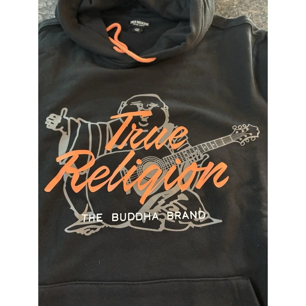 True Religion SCRIPT LOGO BUDDHA HOODIE‎ Black Orange Sz m